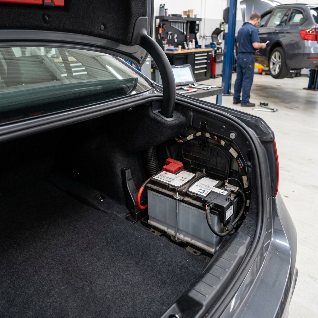 BMW battery compartment with IBS sensor