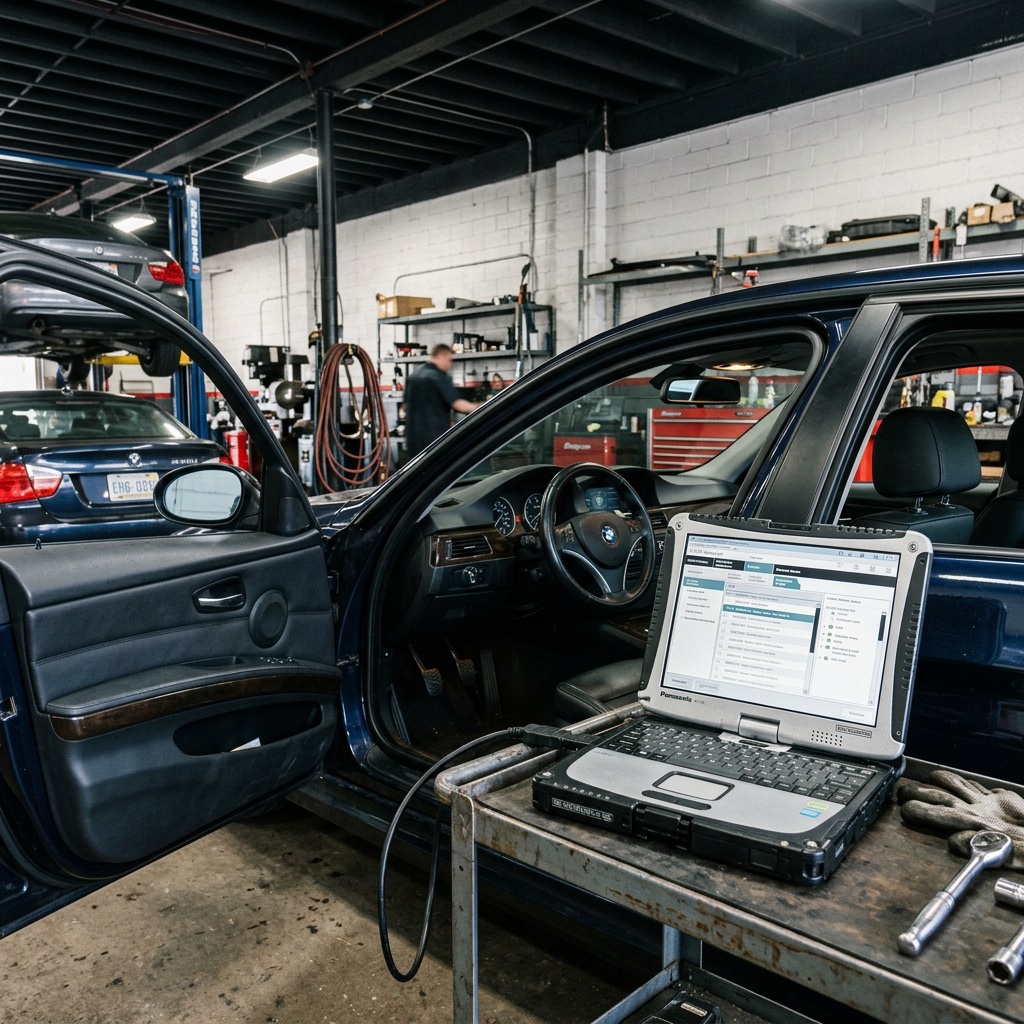 BMW coding session with laptop and ISTA