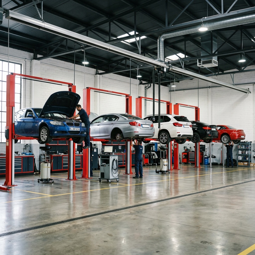 BMW technician using factory diagnostic tools