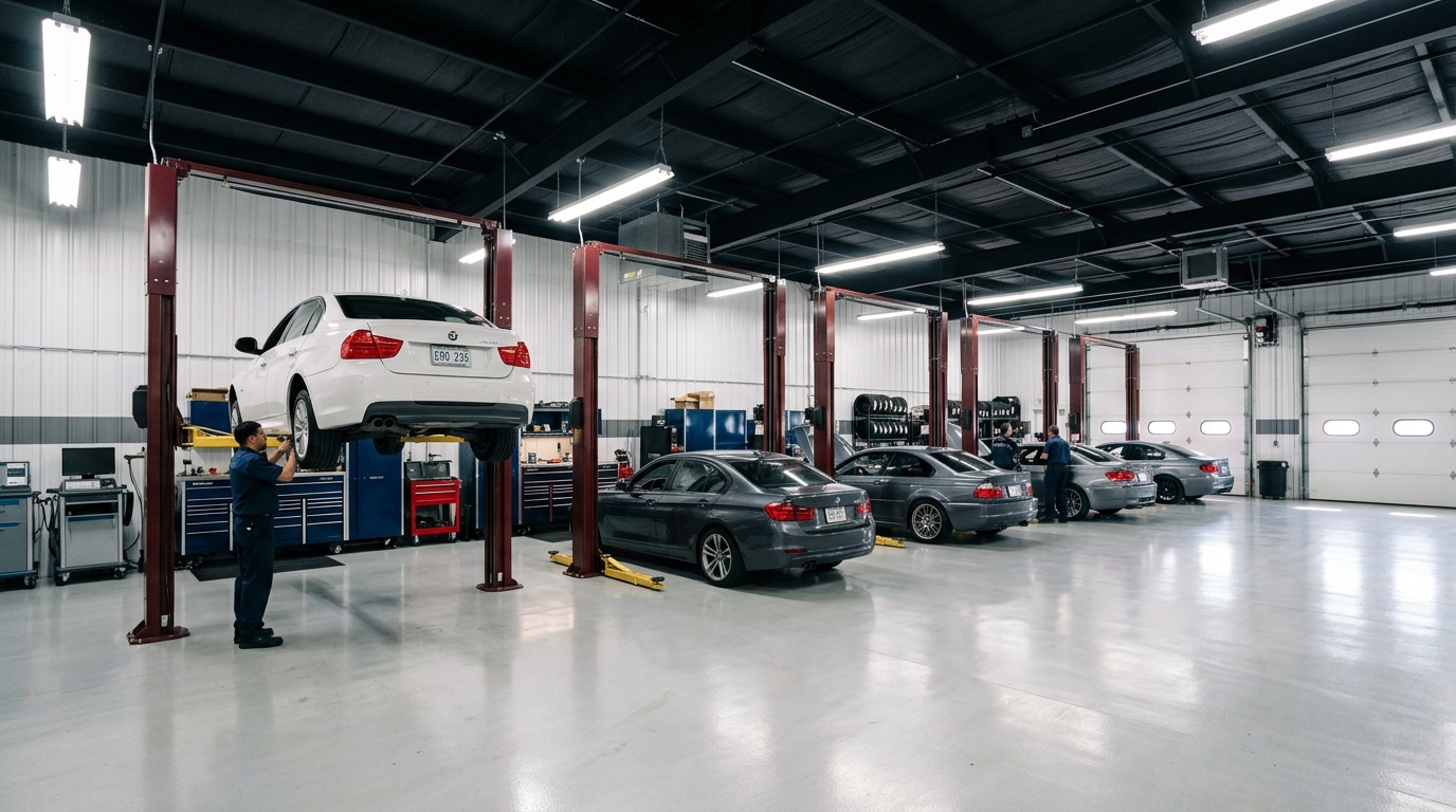 Independent auto repair shop with clean bays and professional equipment