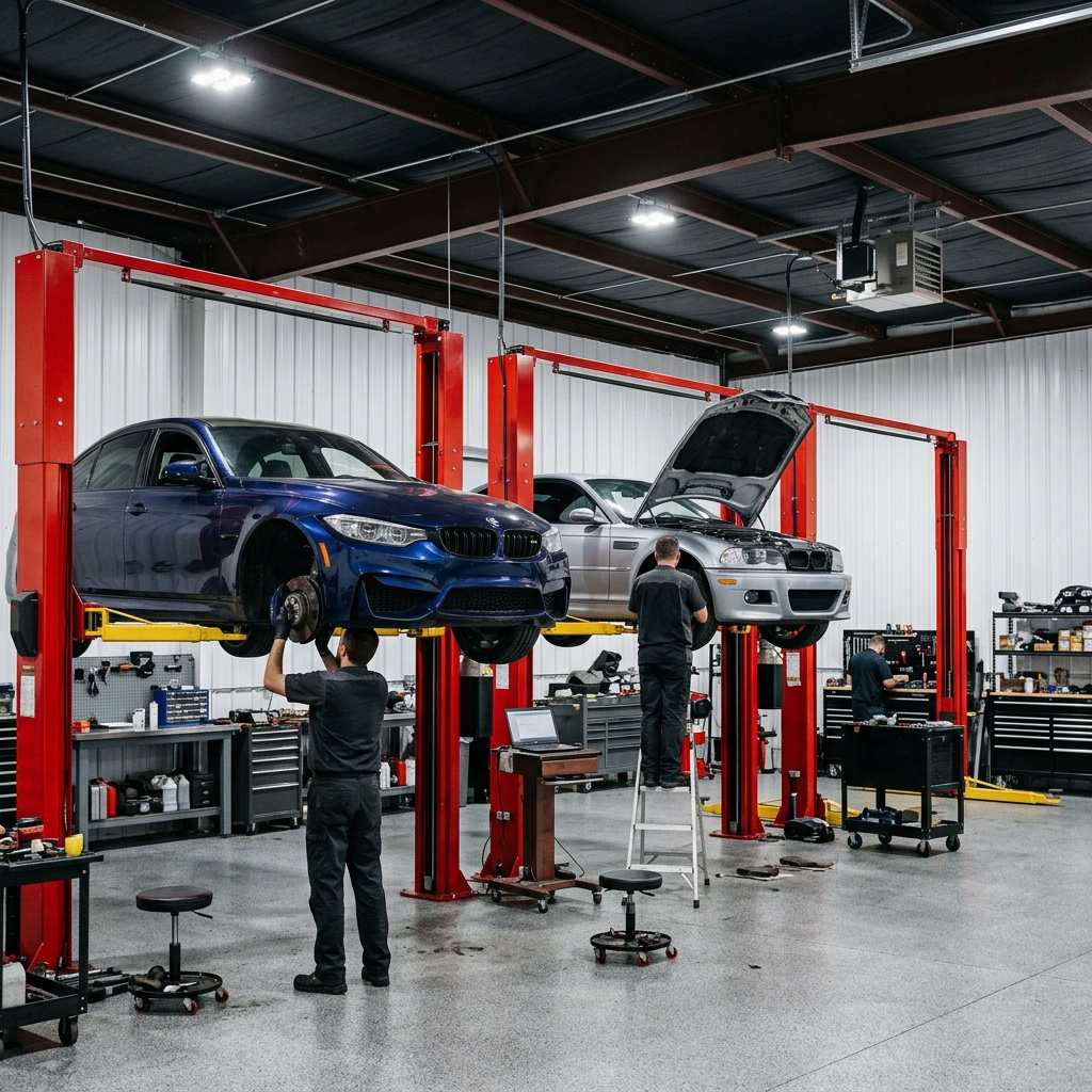 Clean independent auto repair shop interior