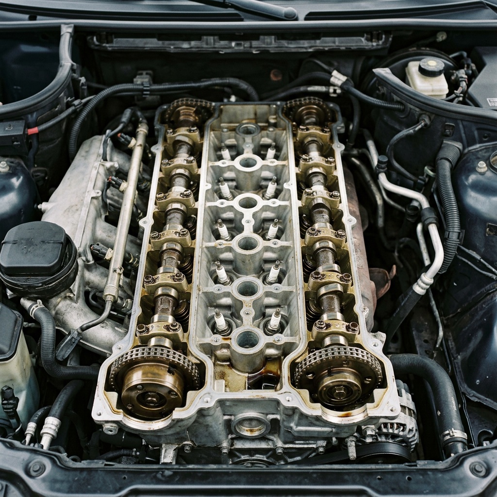 BMW valve cover removed showing gasket